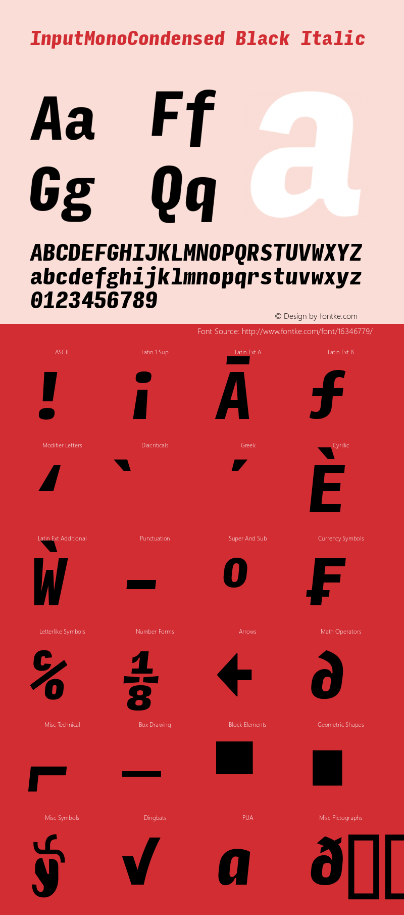 InputMonoCondensed Black Italic Version 0.000;PS 0.0;hotconv 1.0.72;makeotf.lib2.5.5900; ttfautohint (v0.9) Font Sample