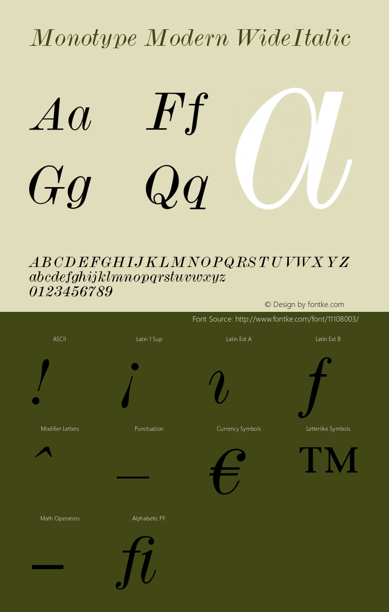 Monotype Modern WideItalic Version 001.000 Font Sample