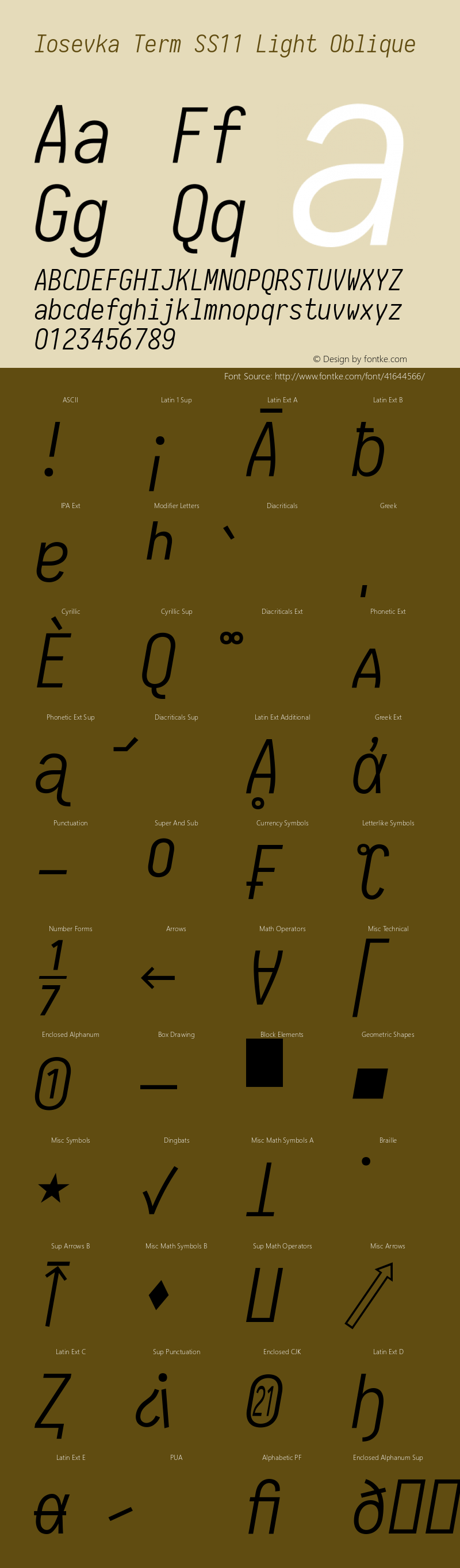 Iosevka Term SS11 Light Oblique 2.3.1 Font Sample