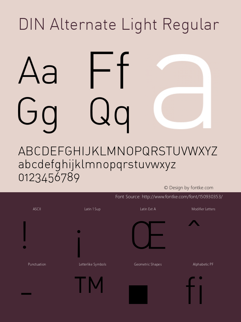 DIN Alternate Light Regular Version 1.0 Font Sample