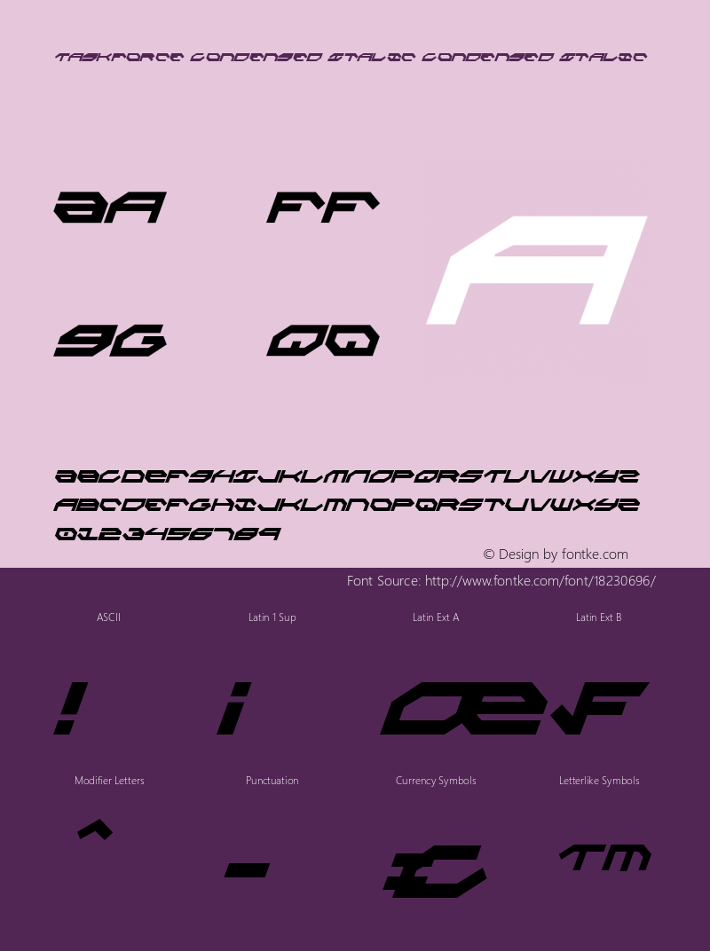 Taskforce Condensed Italic Condensed Italic 001.000 Font Sample