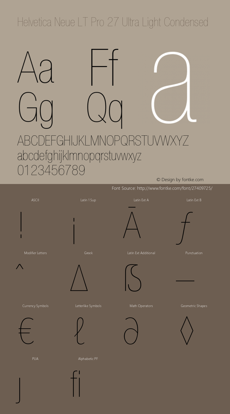 HelveticaNeueLT Pro 27 UltLtCn Version 3.000 Build 1000 Font Sample