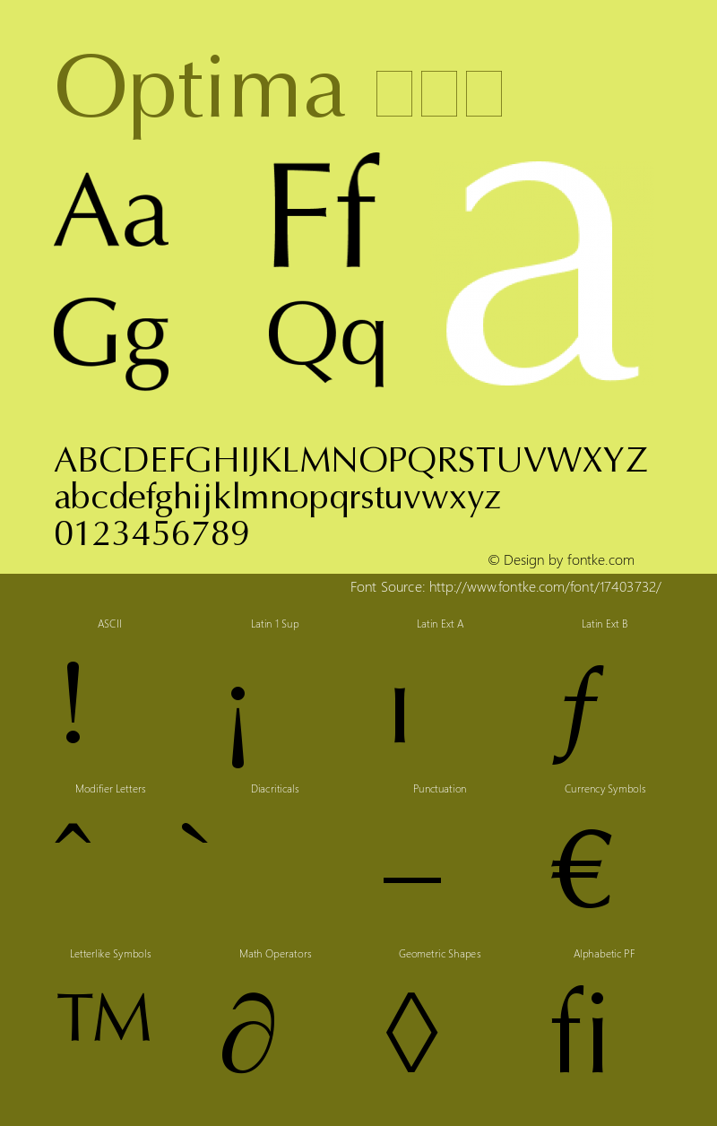 Optima 常规体 11.0d2e1 Font Sample