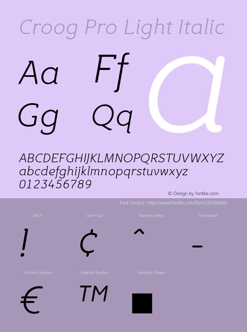 Croog Pro Light Italic Version 2.000 Font Sample