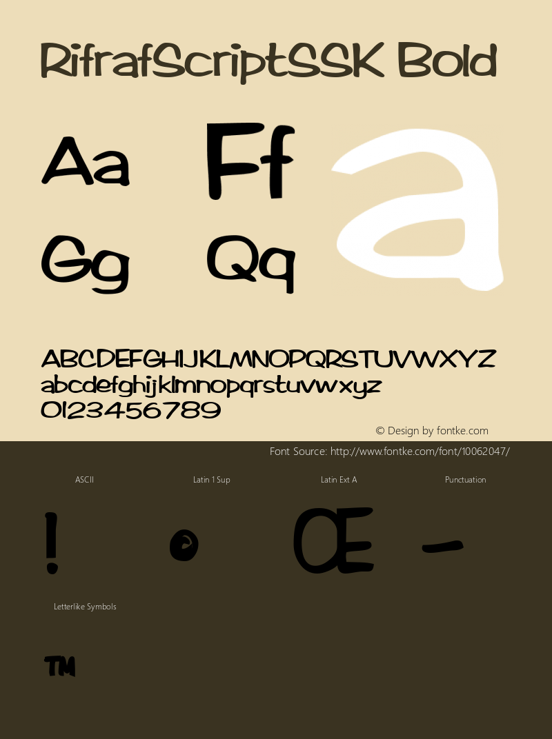 RifrafScriptSSK Bold Macromedia Fontographer 4.1 8/13/95 Font Sample