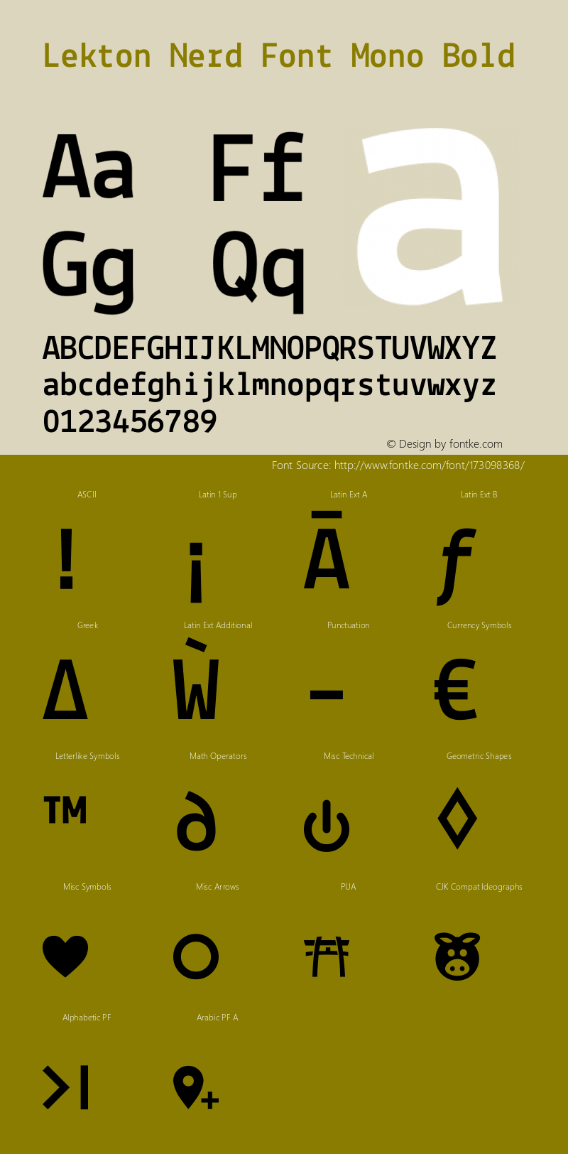 Lekton-Bold Nerd Font Complete Mono Version 34.000图片样张