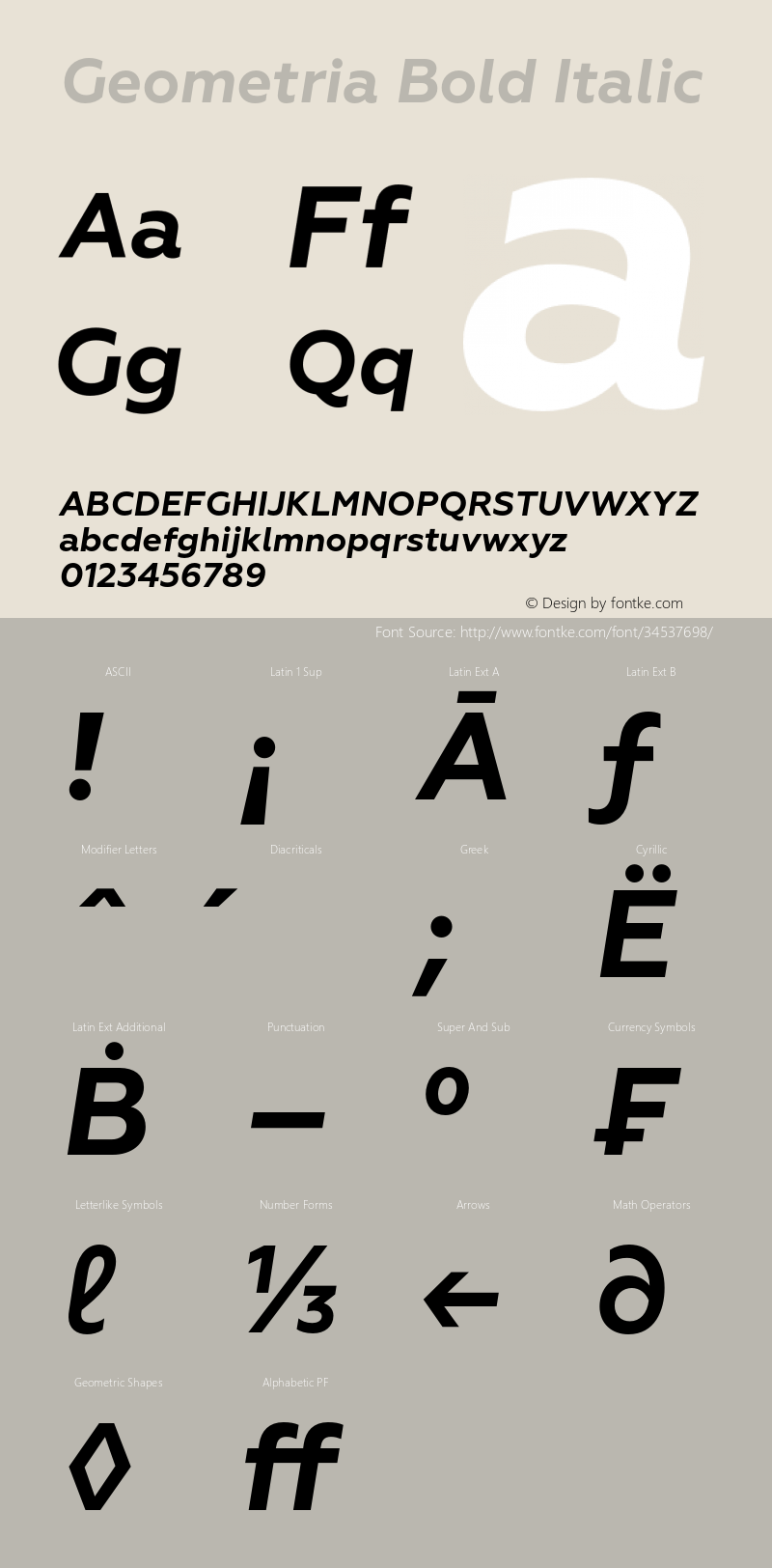 Geometria-BoldItalic Version 1.002 Font Sample