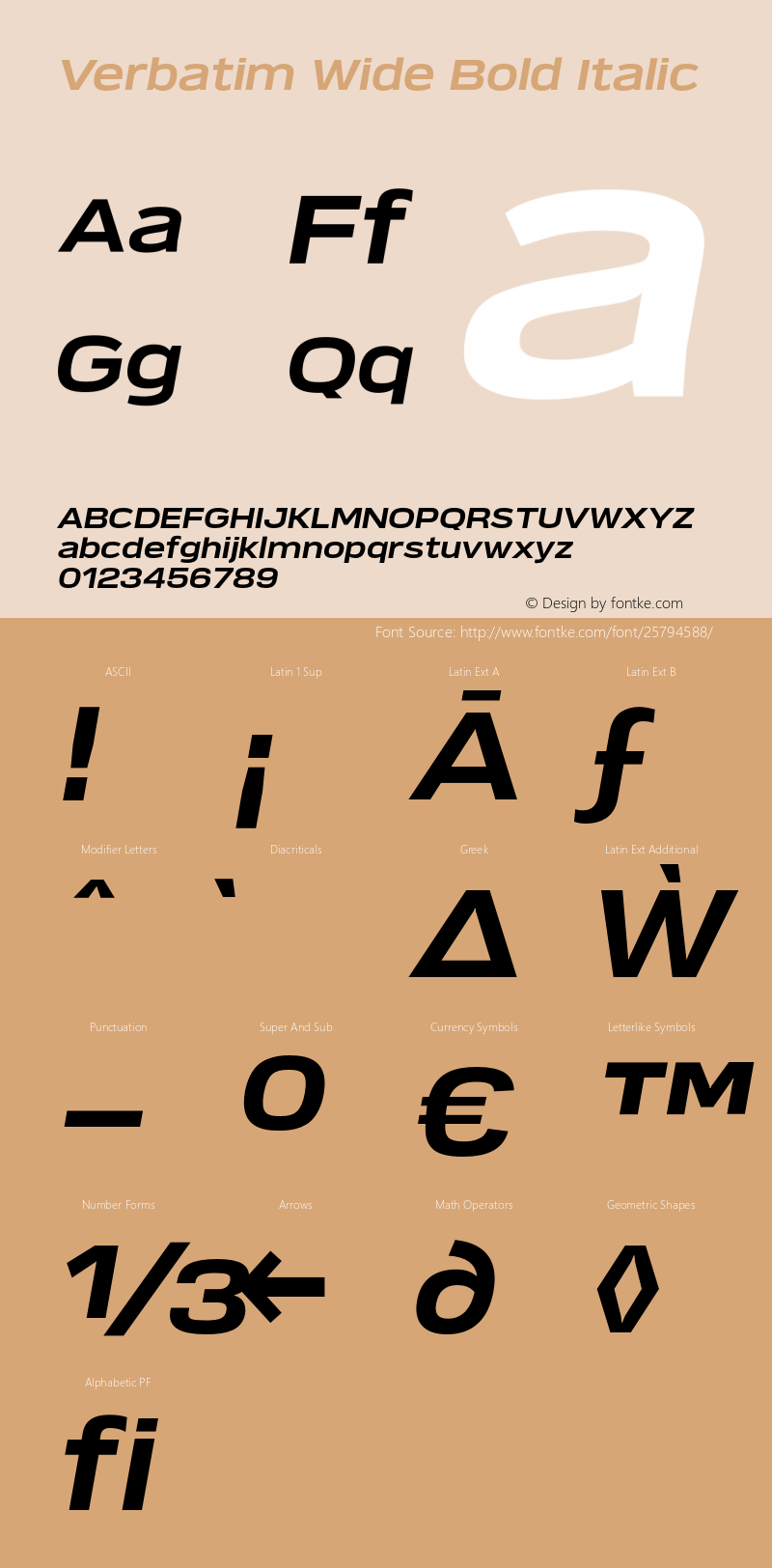 Verbatim Wide Bold Oblique Version 1.0 | wf-rip DC20180505 Font Sample