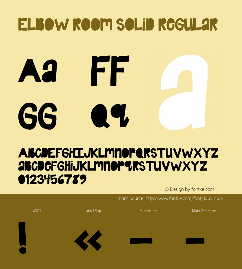 Elbow Room Solid Regular Version 1.000;PS 001.000;hotconv 1.0.70;makeotf.lib2.5.58329 Font Sample