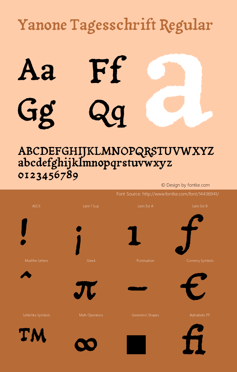 Yanone Tagesschrift Regular Version 1.000 2005 initial release Font Sample