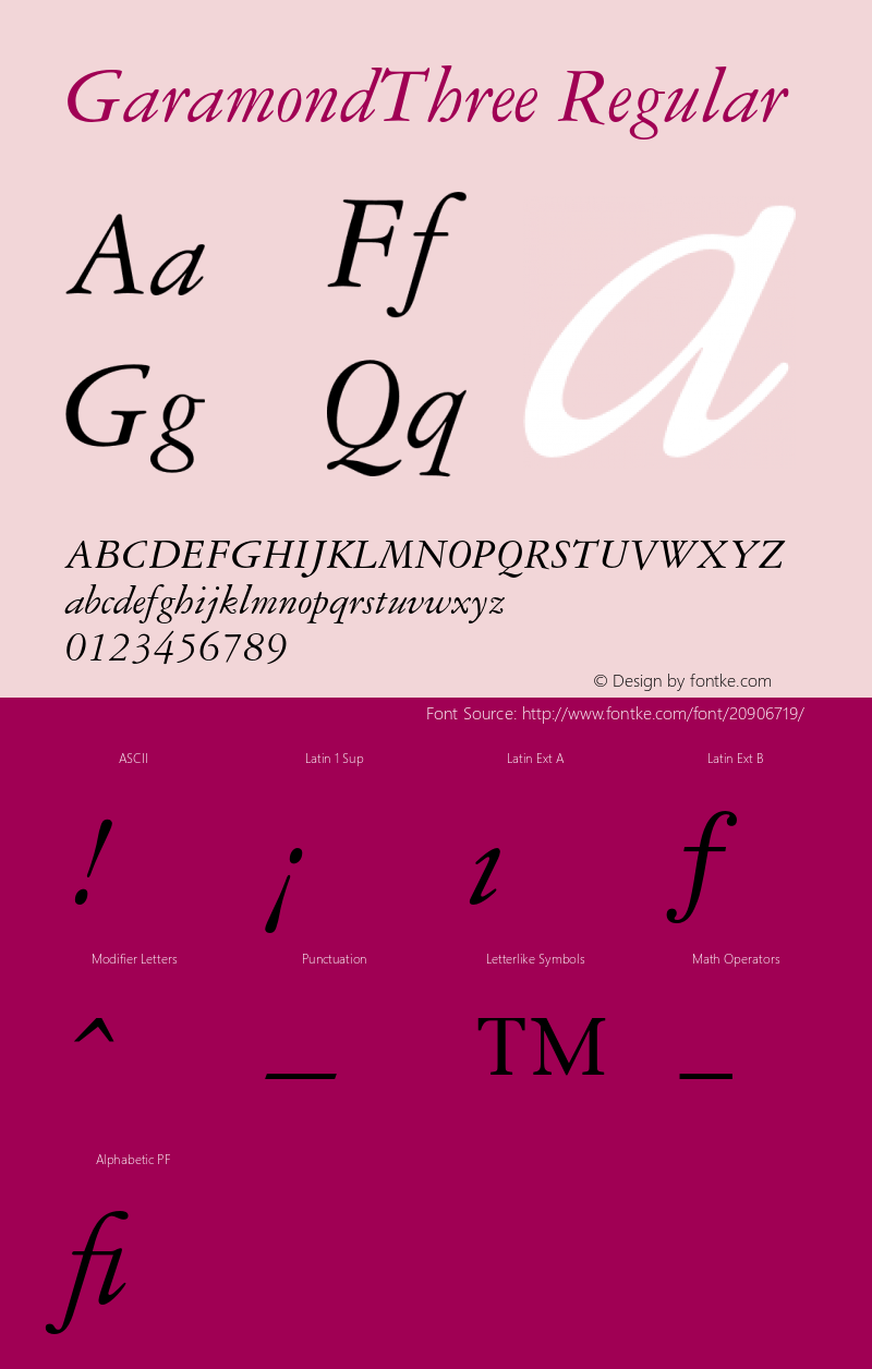 GaramondThree-Italic 001.000 Font Sample