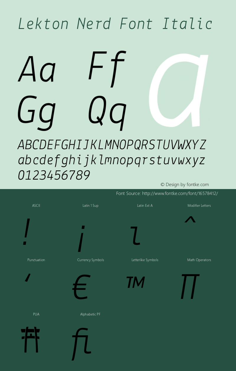 Lekton Nerd Font Italic Version 3.000 Font Sample