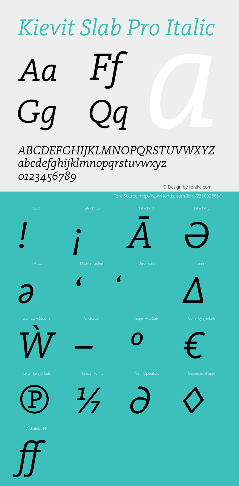 Kievit Slab Pro Italic Version 7.700, build 1040, FoPs, FL 5.04图片样张