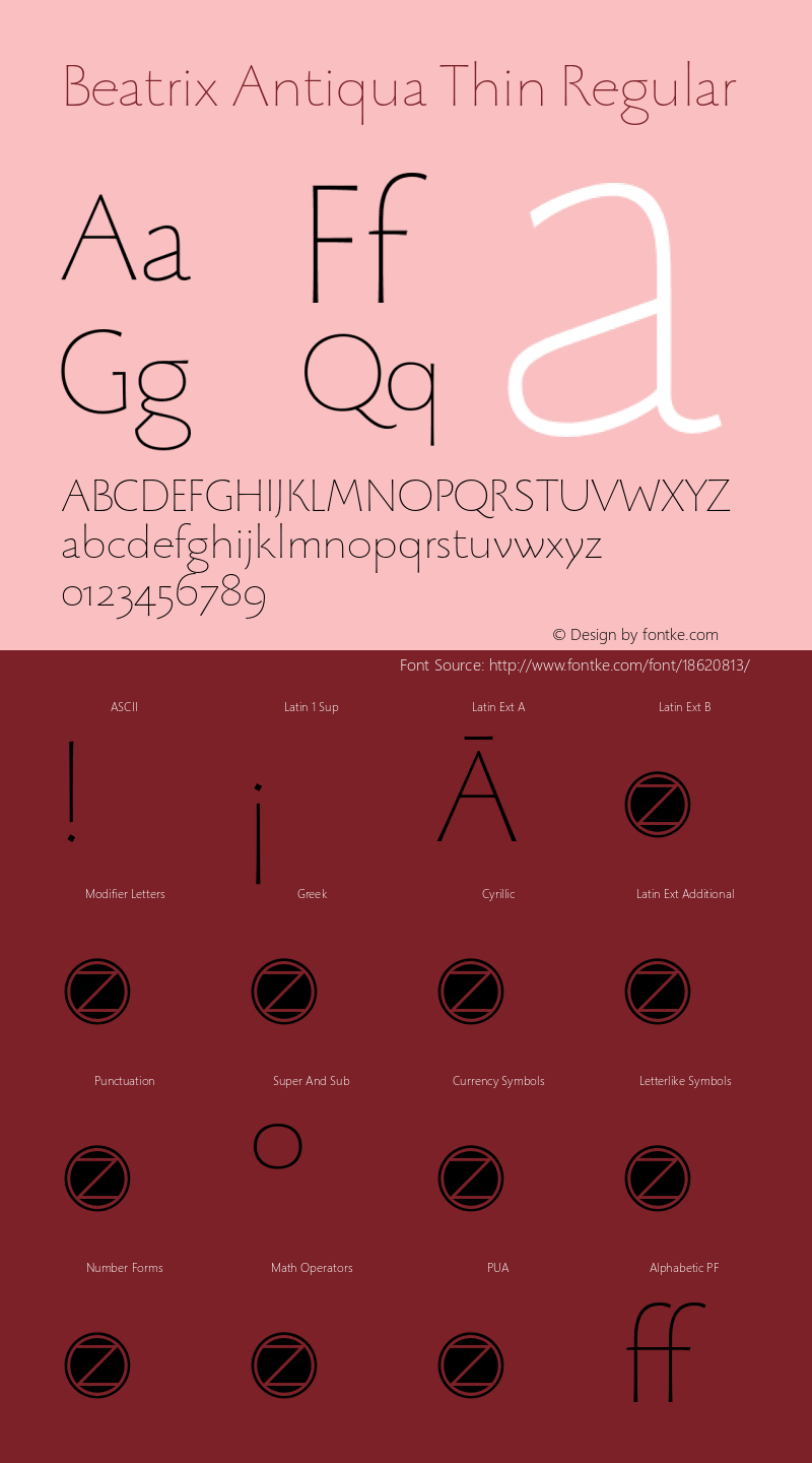 Beatrix Antiqua Thin Regular Version 1.008 Font Sample