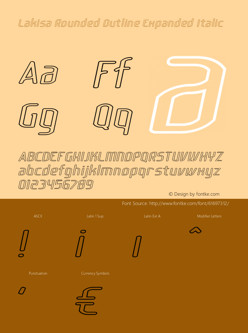 Lakisa Rounded Outline Expanded Italic Version 1.0; Mar 2020 Font Sample