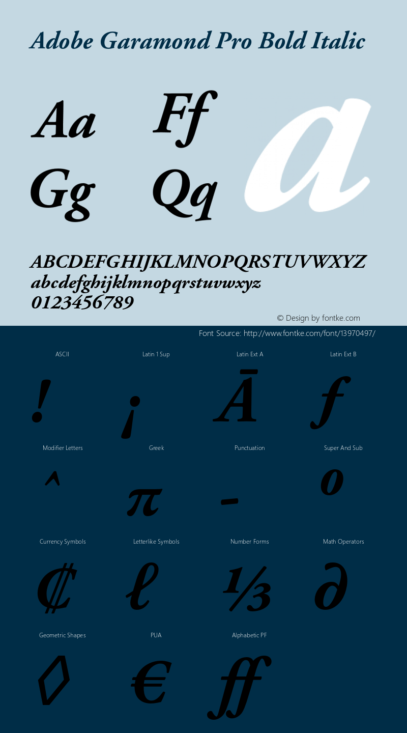 Adobe Garamond Pro Bold Italic Version 2.115;PS 2.000;hotconv 1.0.70;makeotf.lib2.5.5900 Font Sample