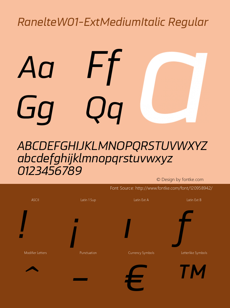 Ranelte W01 Ext Medium Italic Version 1.00 Font Sample