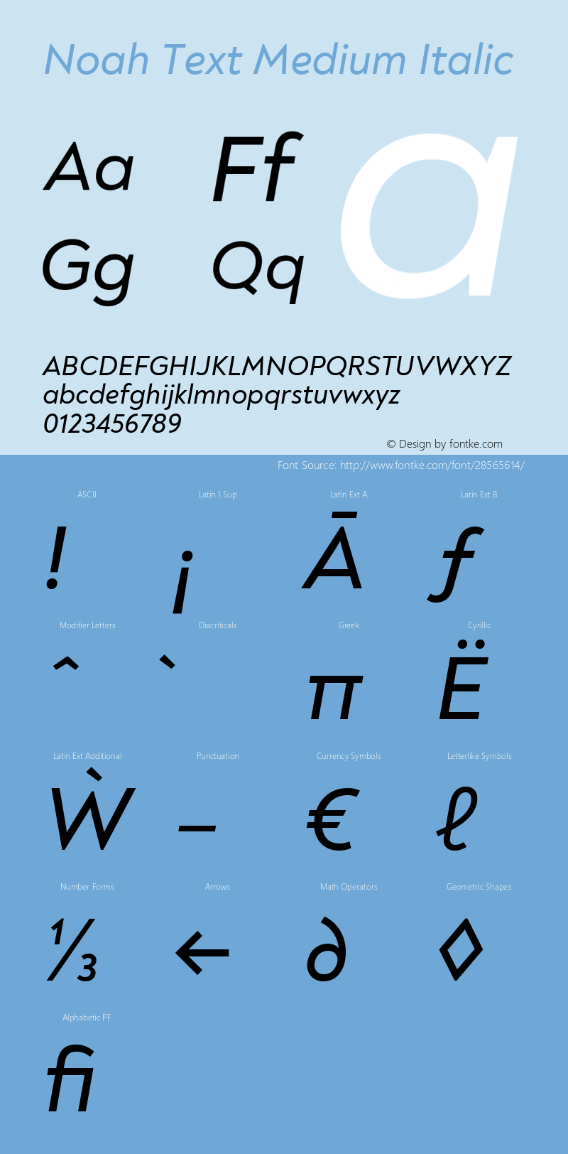 Noah Text Medium Italic Version 1.000; ttfautohint (v1.8) Font Sample