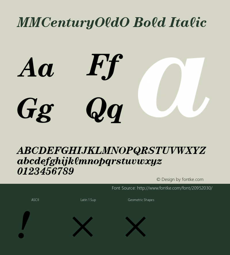 MMCenturyOldO Bold Italic Version 3.100;PS 001.000;hotconv 1.0.38;makeotf.lib1.6.5960 Font Sample
