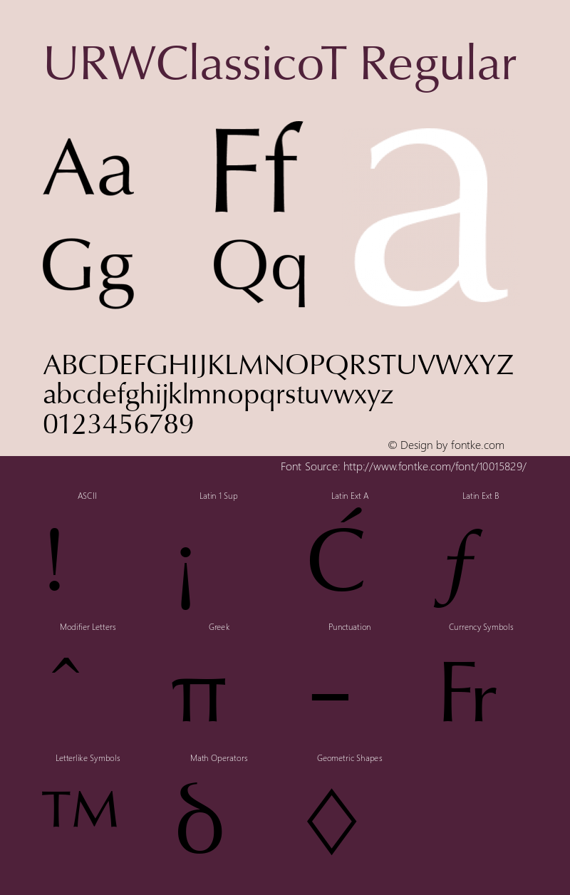 URWClassicoT Regular Version 001.005 Font Sample