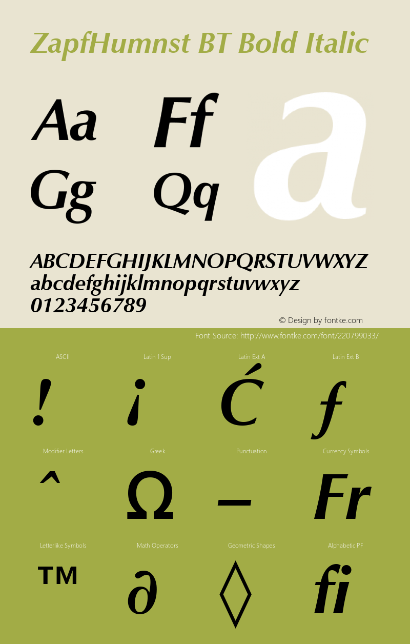 ZapfHumnst BT Bold Italic Version 1.01 emb4-OT图片样张