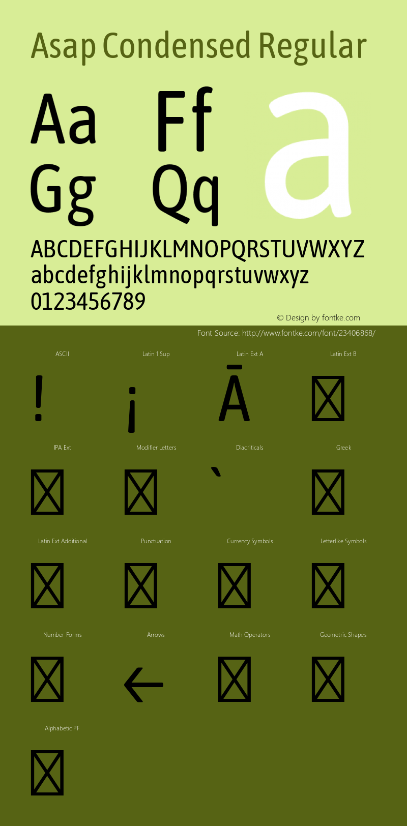 Asap Condensed Regular Version 1.008; ttfautohint (v1.6) Font Sample