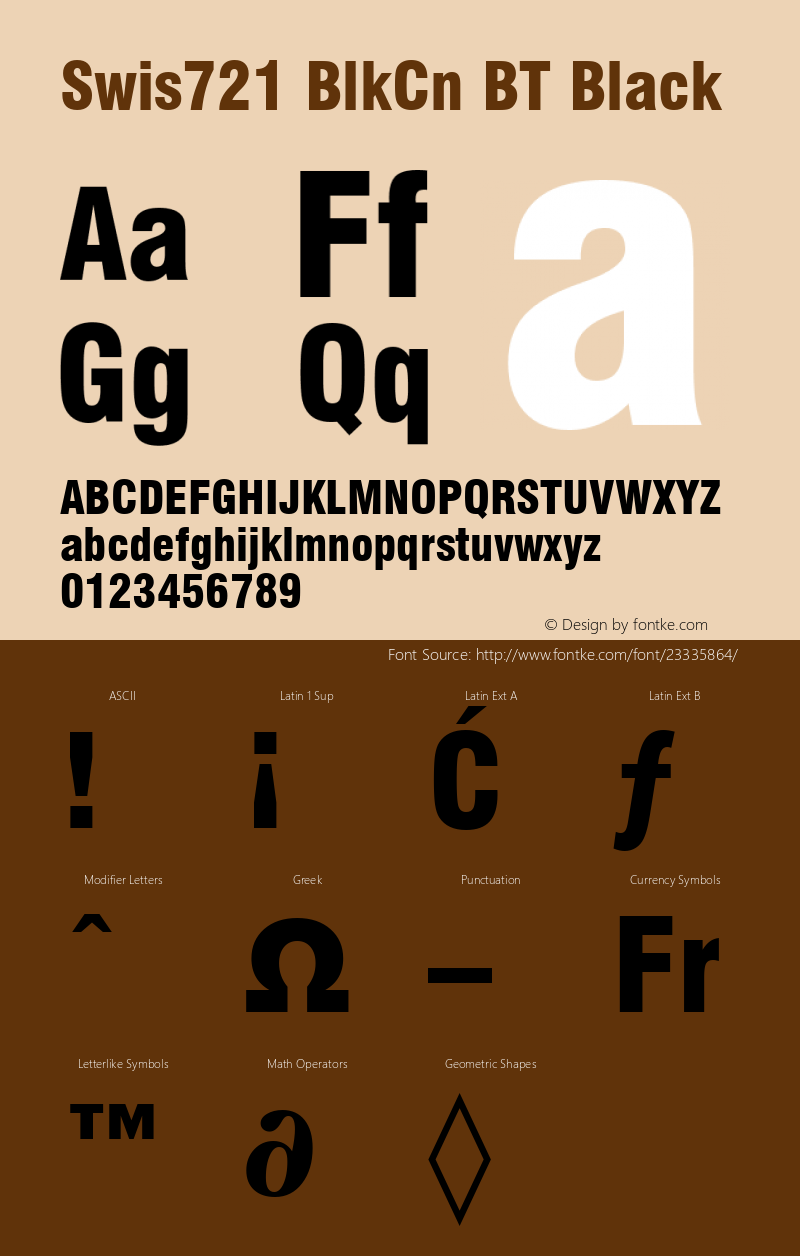 Swiss 721 Black Condensed BT Version 2.1 Font Sample