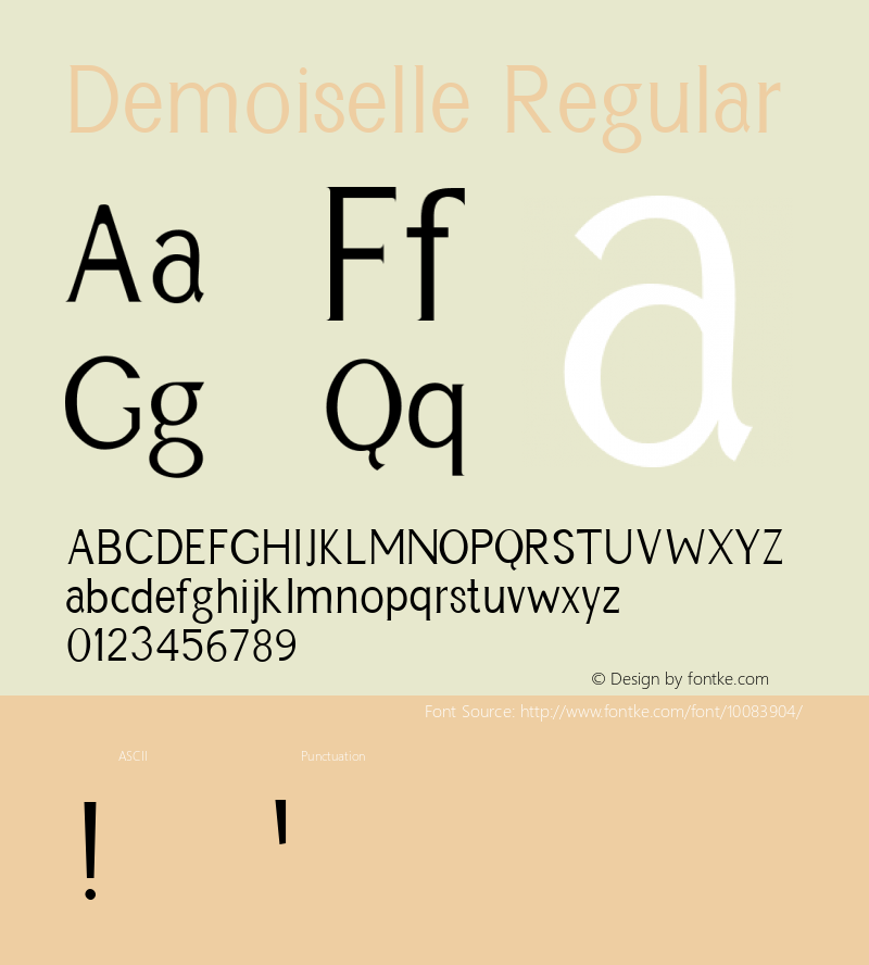 Demoiselle Regular Altsys Fontographer 4.0.3 5/7/98 Font Sample