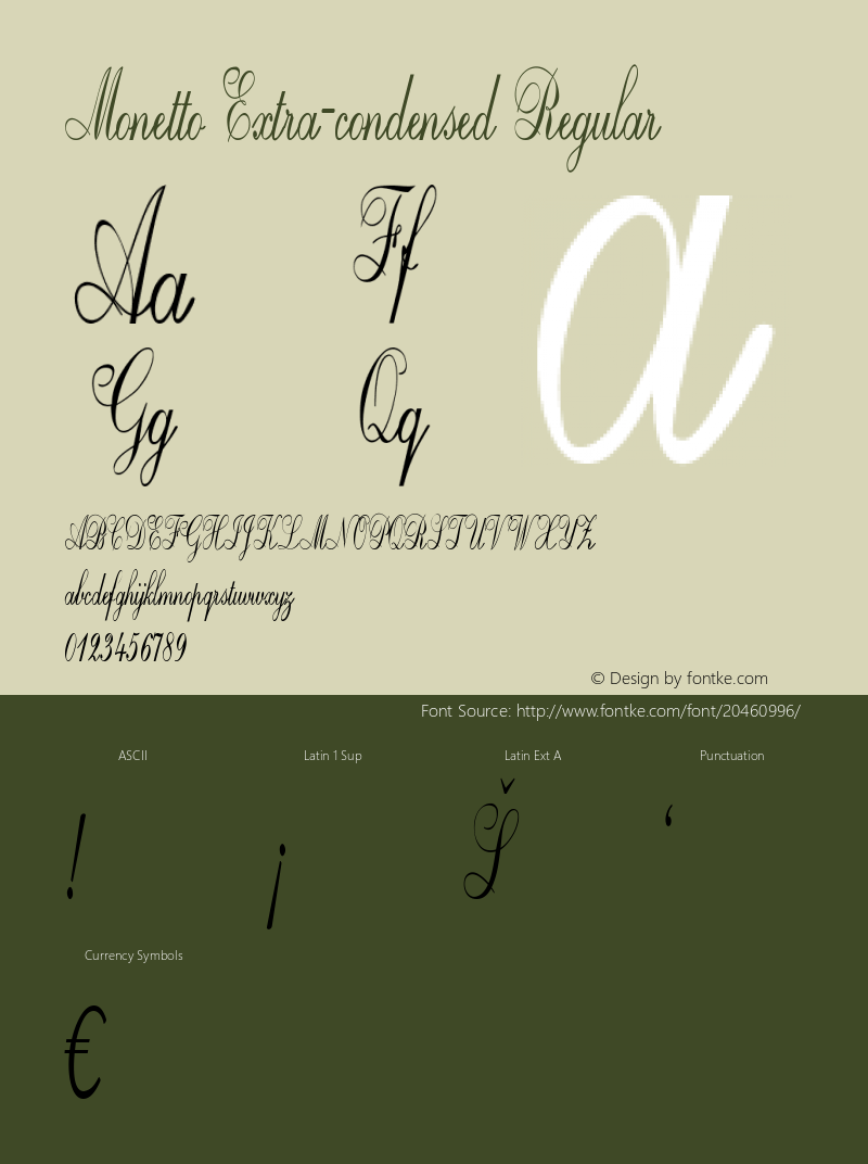 Monetto-ExtracondensedRegular Version 1.000 Font Sample