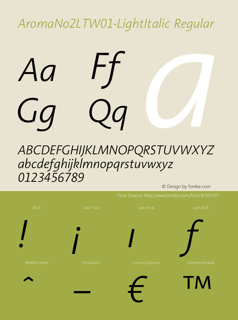 AromaNo2LTW01-LightItalic Regular Version 1.01 Font Sample