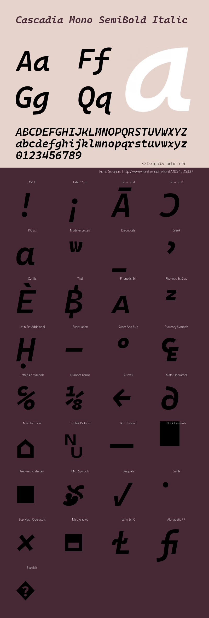 Cascadia Mono SemiBold Italic Version 2111.001图片样张