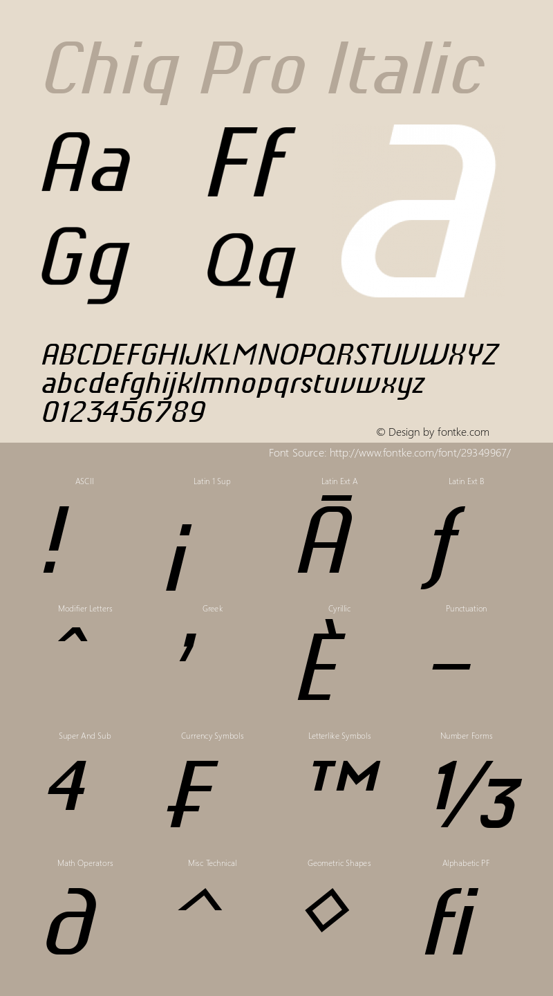Chiq Pro Italic Version 1.017 Font Sample