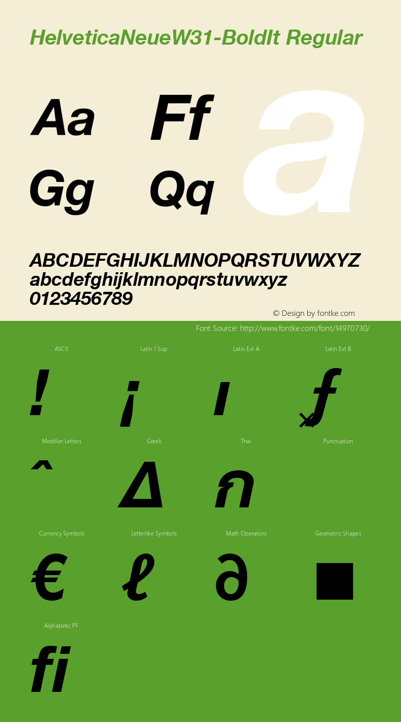 HelveticaNeueW31-BoldIt Regular Version 1.10 Font Sample