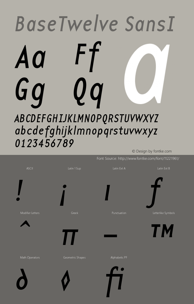 BaseTwelve SansI Version 001.000 Font Sample