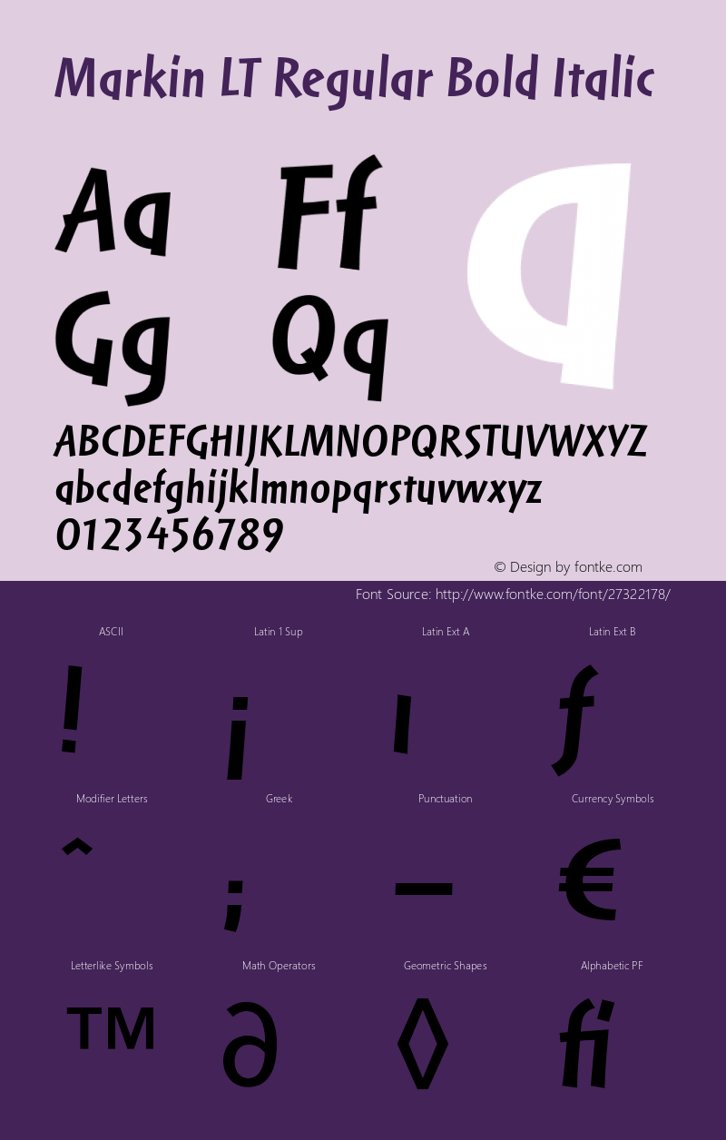 Markin LT Bold Italic Version 1.03 Font Sample