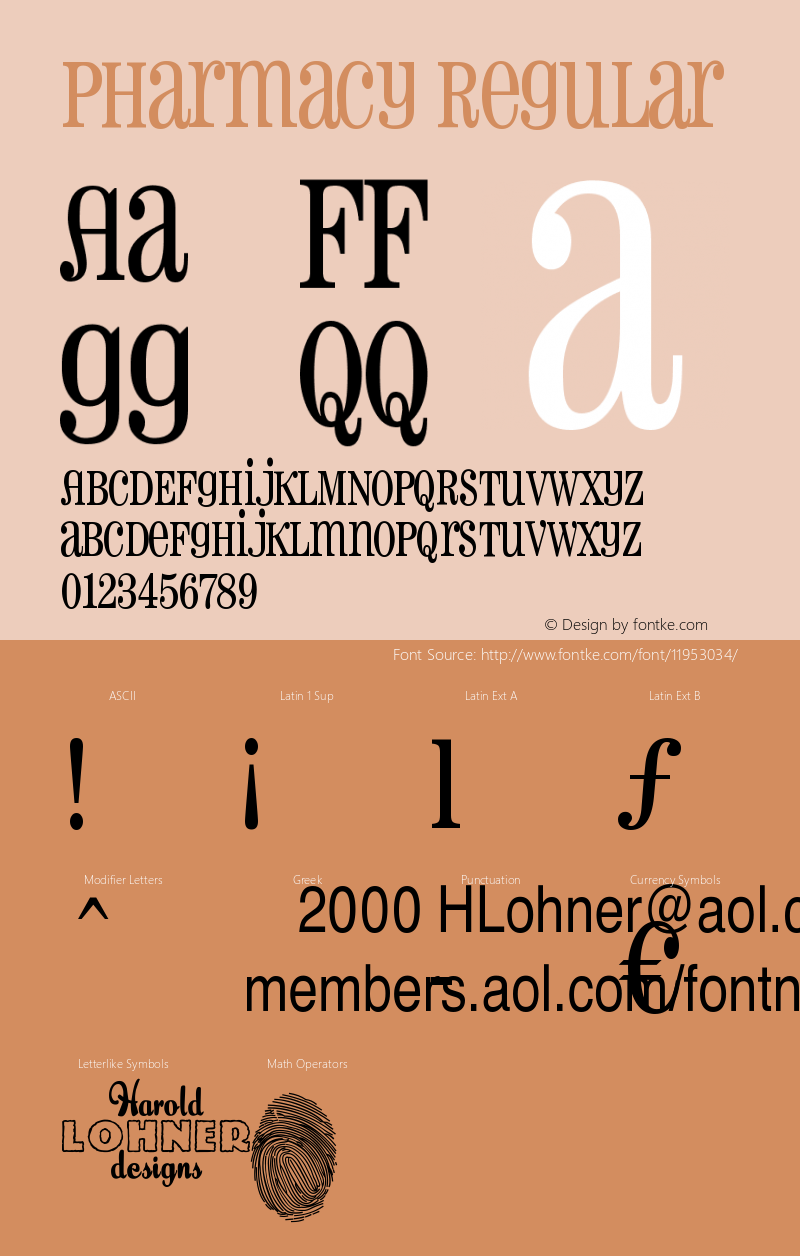 Pharmacy Regular Macromedia Fontographer 4.1.3 1/14/00 Font Sample