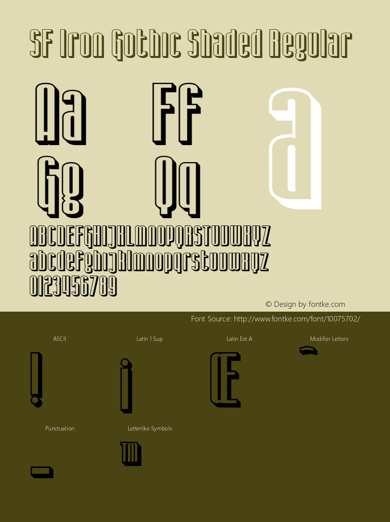 SF Iron Gothic Shaded Regular v1.0 - Freeware Font Sample