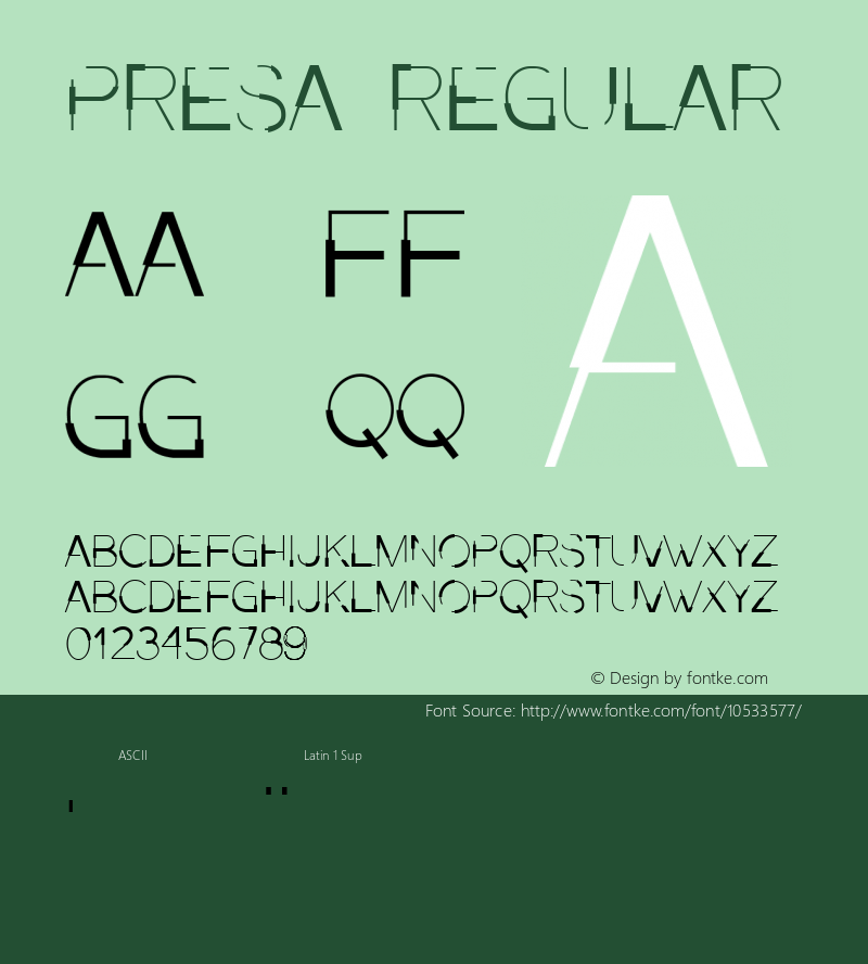 Presa Regular Version 1.000 2011 initial release Font Sample