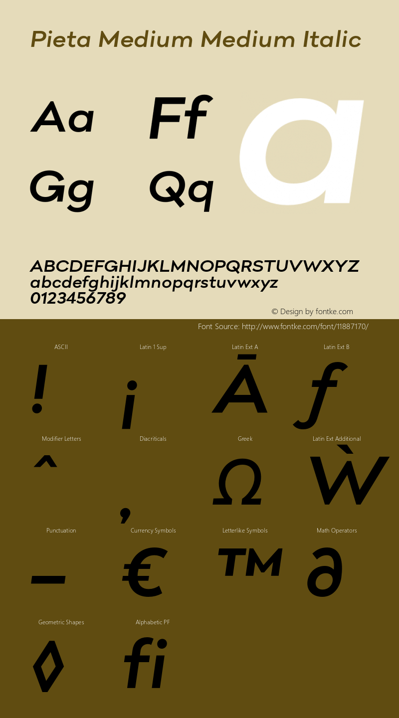 Pieta Medium Medium Italic Version 1.000;PS 001.000;hotconv 1.0.70;makeotf.lib2.5.58329 Font Sample