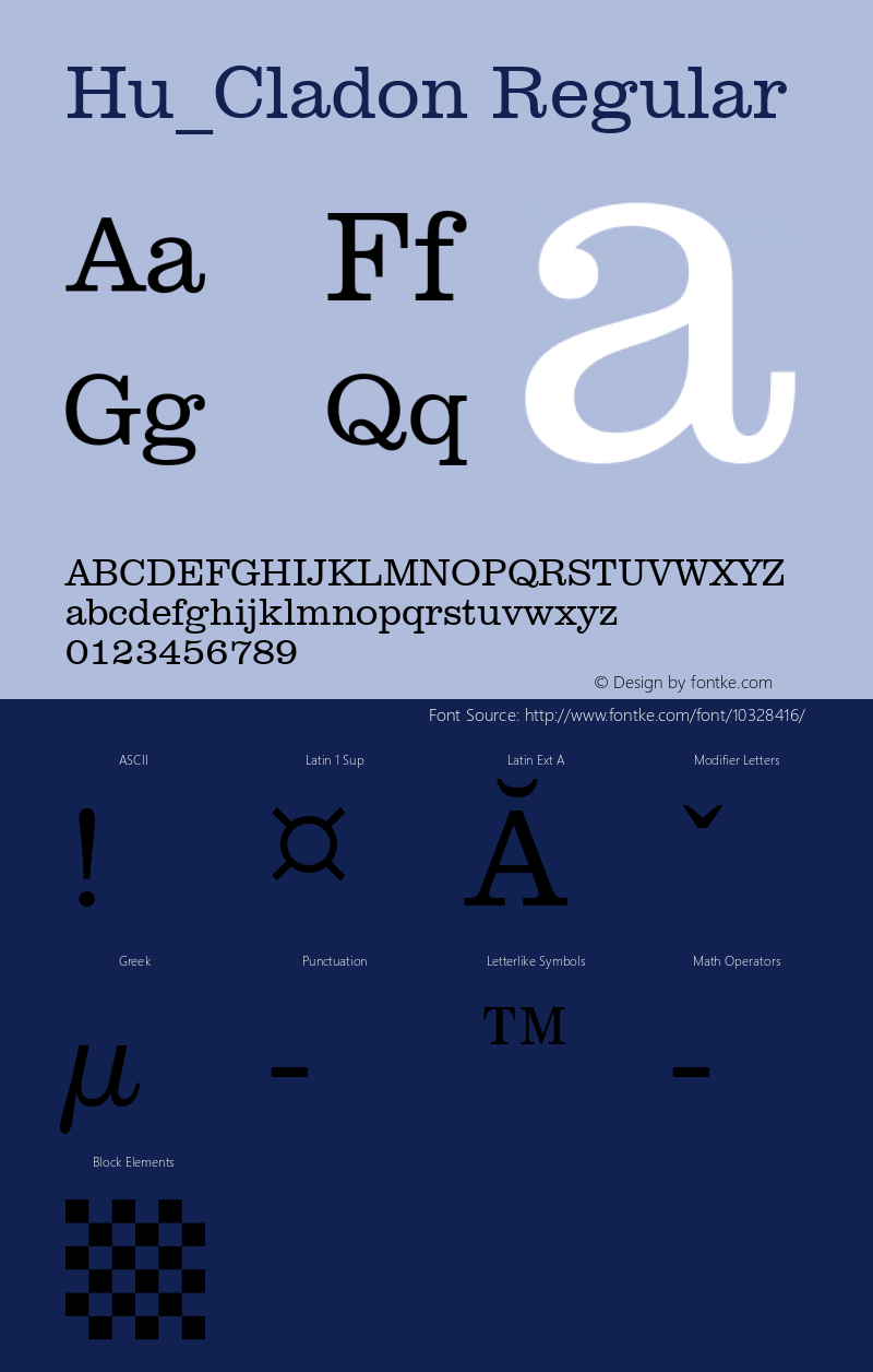 Hu_Cladon Regular Copyright (c) 1997 by WoodStone. Font Sample