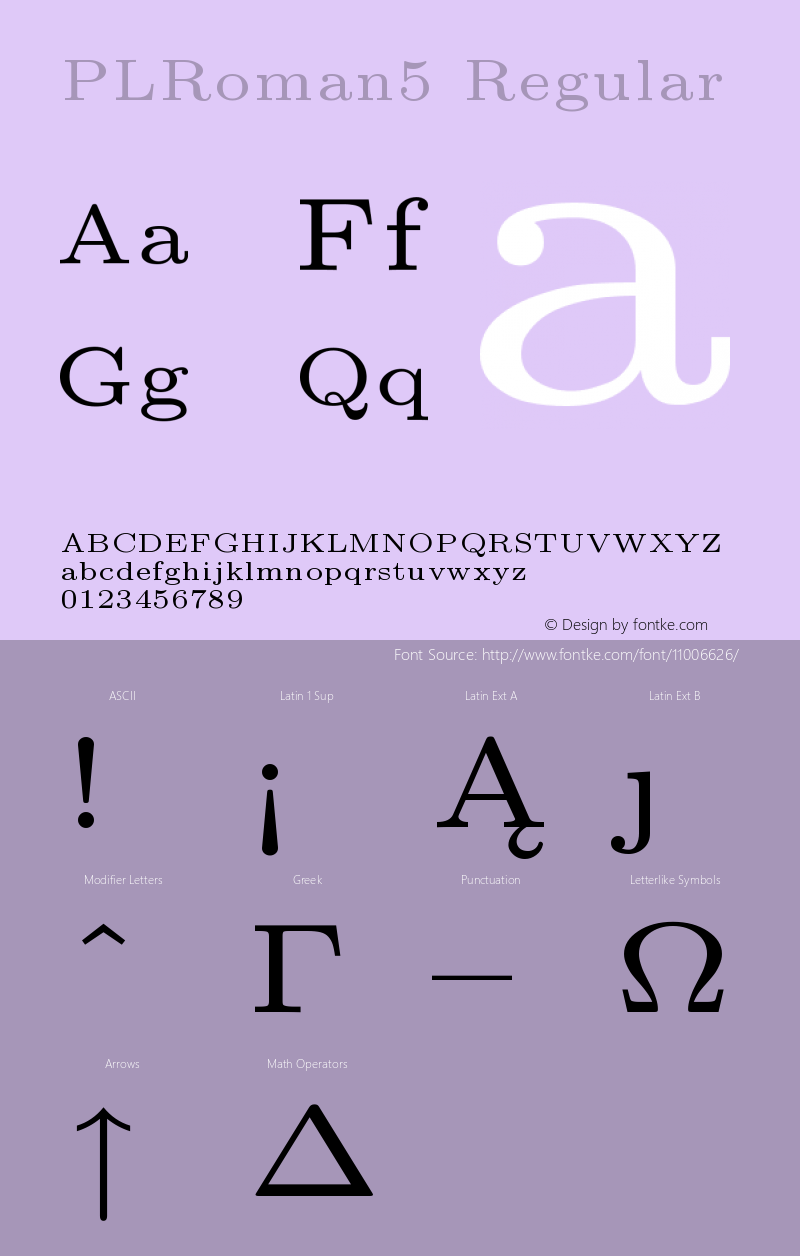 PLRoman5 Regular Version 1.11 Font Sample