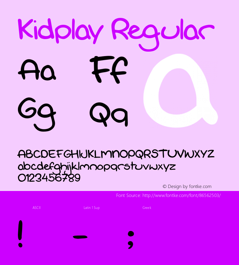 Kidplay Version 1.00;October 8, 2020;FontCreator 13.0.0.2681 64-bit Font Sample