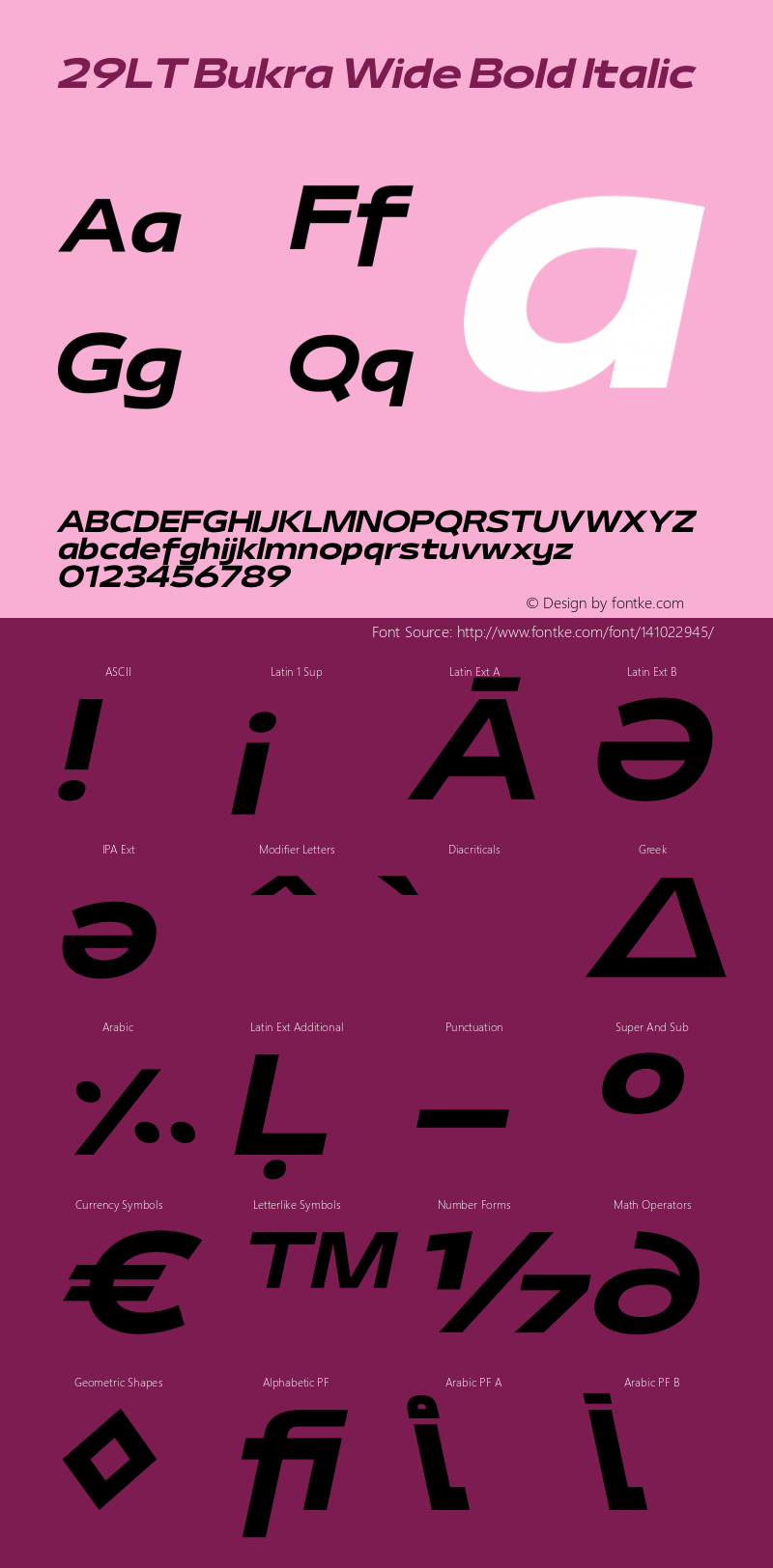 29LT Bukra Wide Bold Slanted Version 2.000;hotconv 1.0.109;makeotfexe 2.5.65596 Font Sample