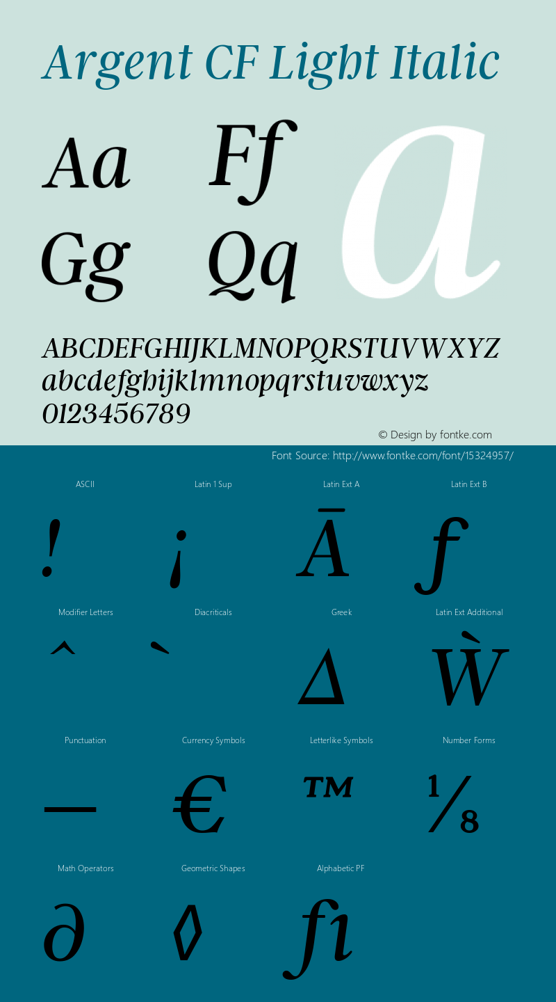 Argent CF Light Italic Version 1.000 Font Sample