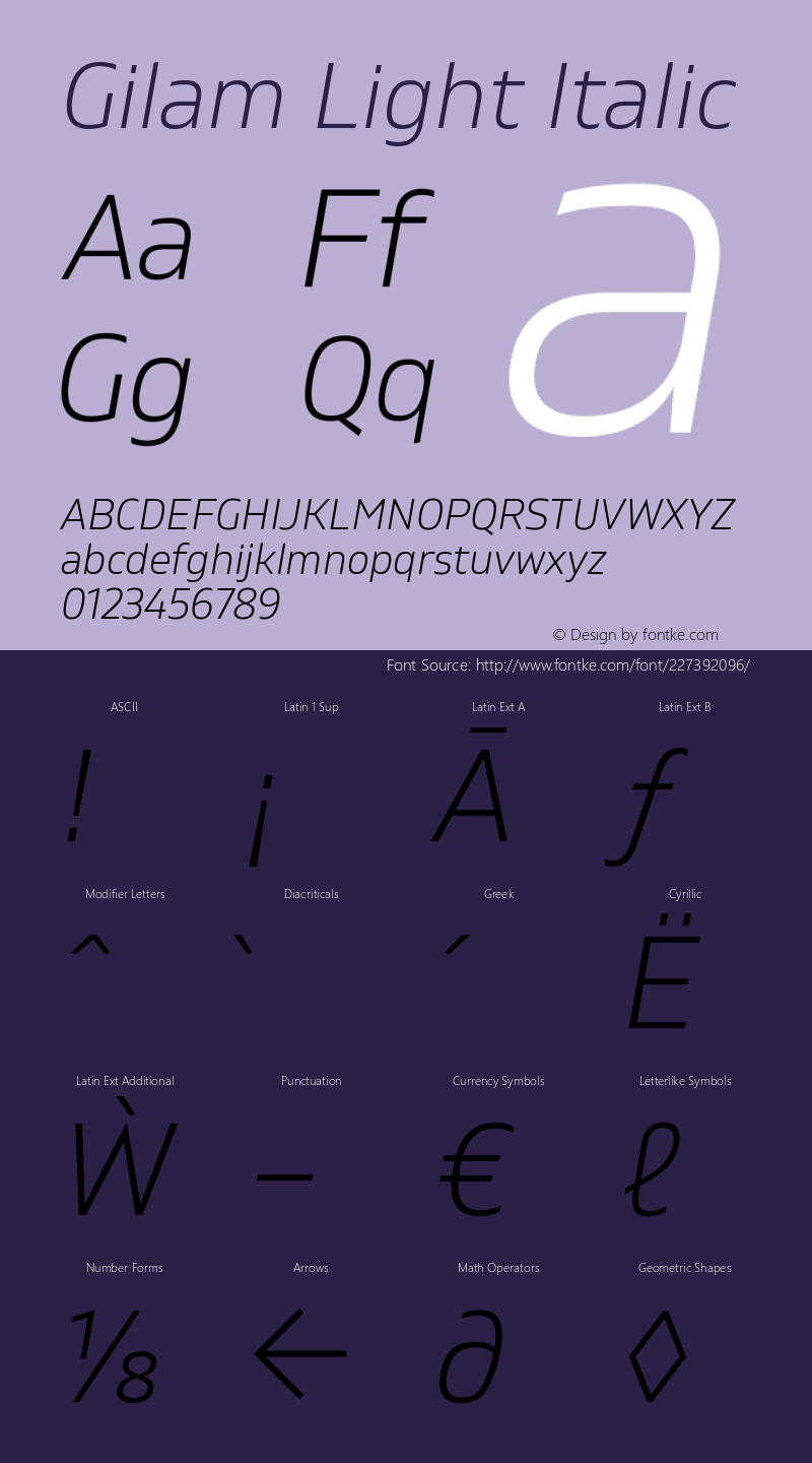 Gilam Light Italic Version 1.000;PS 001.000;hotconv 1.0.88;makeotf.lib2.5.64775图片样张