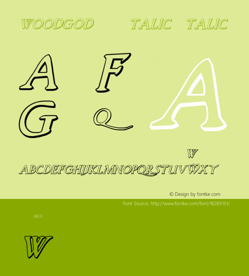 Woodgod 3D Italic Italic Version 1.0; 2012 Font Sample