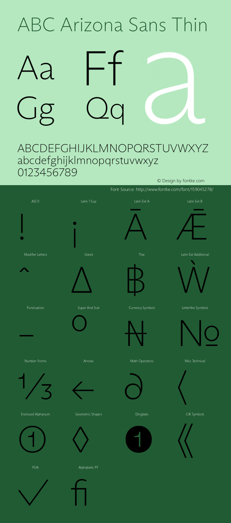 ABC Arizona Sans Thin Version 1.000; wf-rip Font Sample