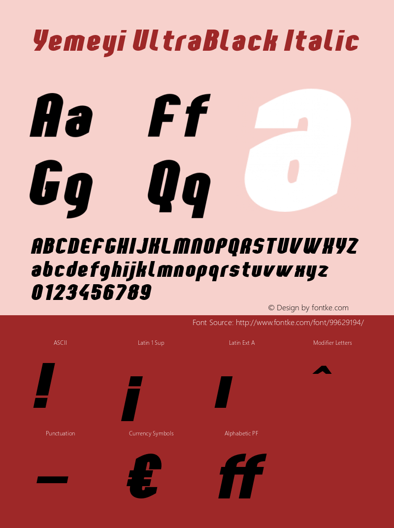 YemeyiUltraBlackItalic Version 1.0; Jan 2021 by Audry Kitoko Makelele Font Sample