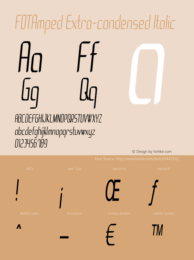 FOTAmped-ExtracondensedItalic Version 1.000 Font Sample