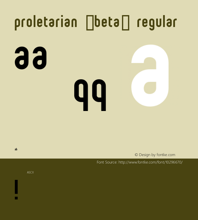 proletarian (beta) Regular Macromedia Fontographer 4.1 97/06/13 Font Sample